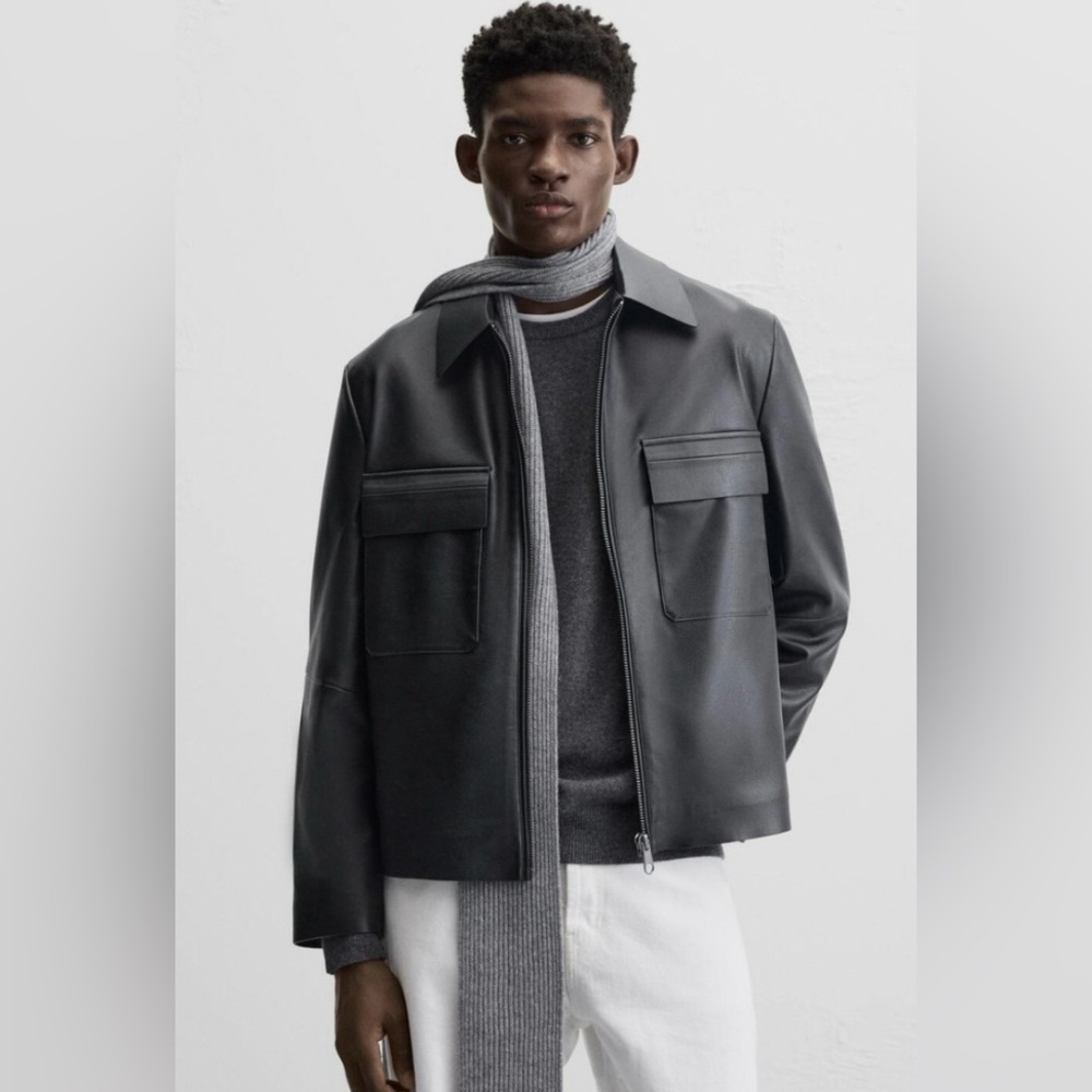 Faux Leather ZARA Man Men's Over Shirt Light Cool Classic Jacket LARGE - Picture 1 of 10